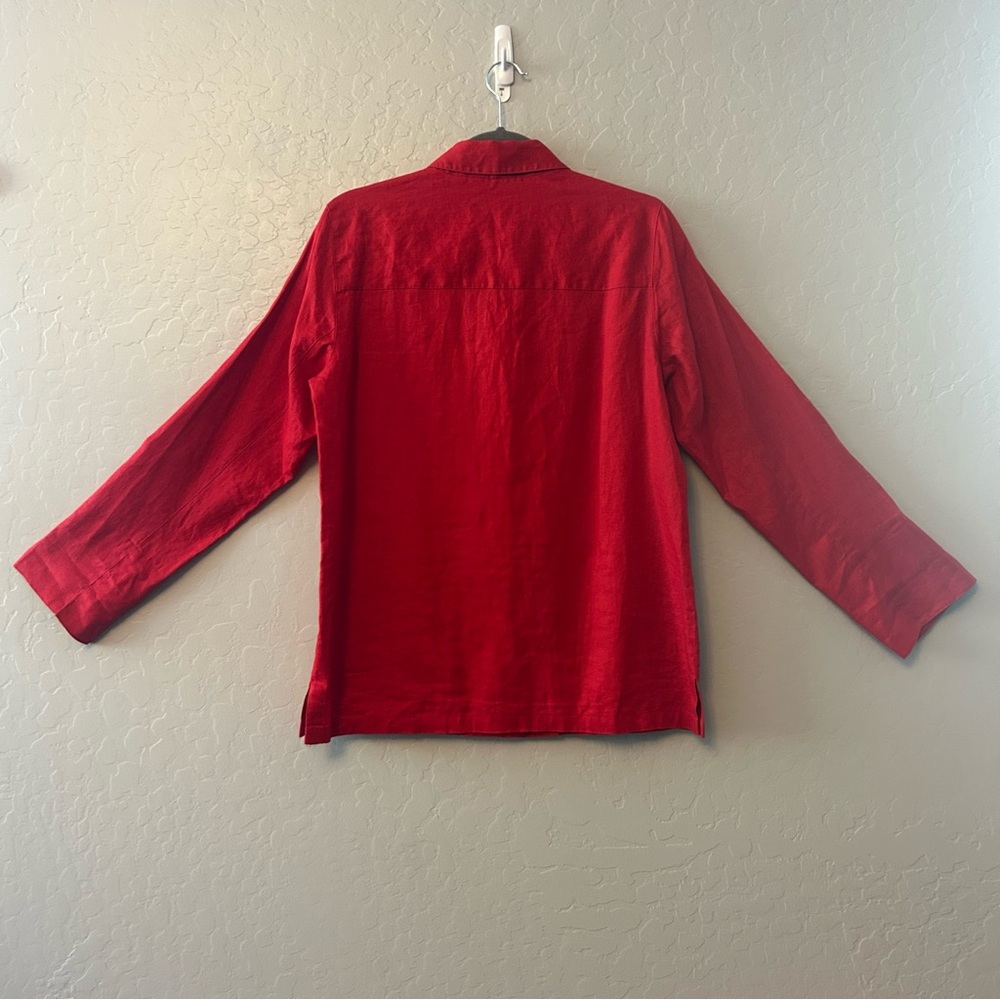 Lauren Ralph Lauren petite red linen long sleeve button down blouse size medium - Picture 7 of 16